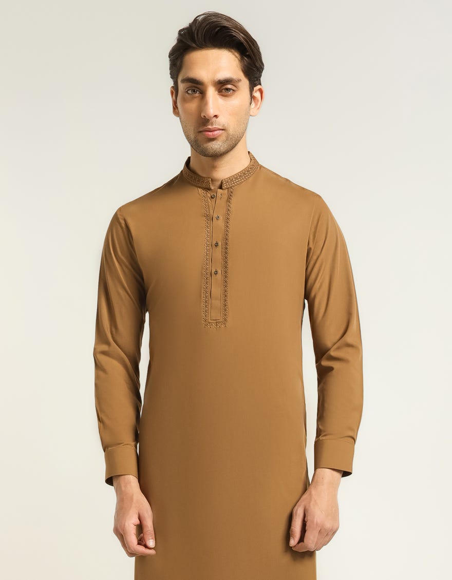 BROWN SEMI-FORMAL KAMEEZ SHALWAR
