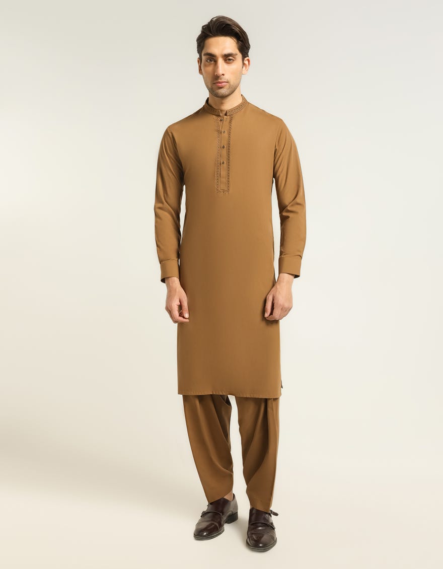 BROWN SEMI-FORMAL KAMEEZ SHALWAR
