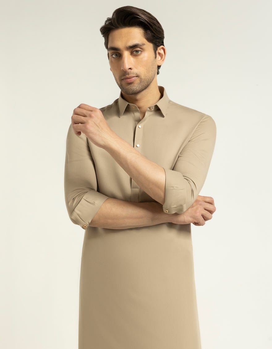 LIGHT BROWN PLAIN KAMEEZ SHALWAR