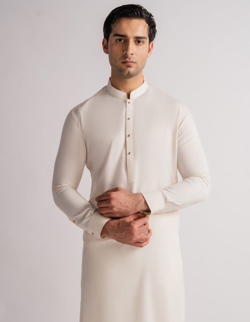 CREAM PLAIN KAMEEZ SHALWAR