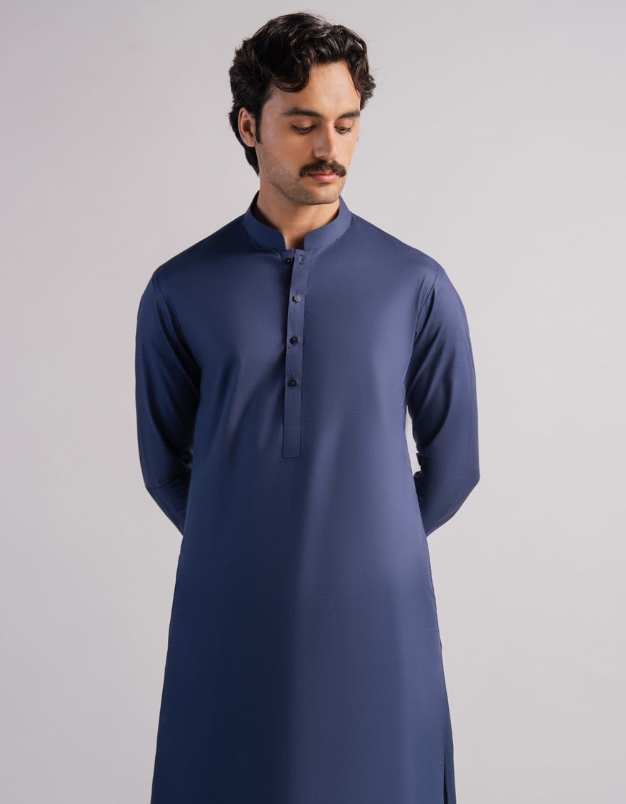 DEEP BLUE COTTON PLAIN KAMEEZ SHALWAR