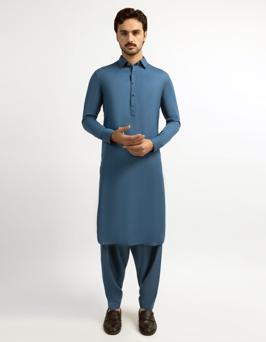 TEAL BLUE PLAIN KAMEEZ SHALWAR