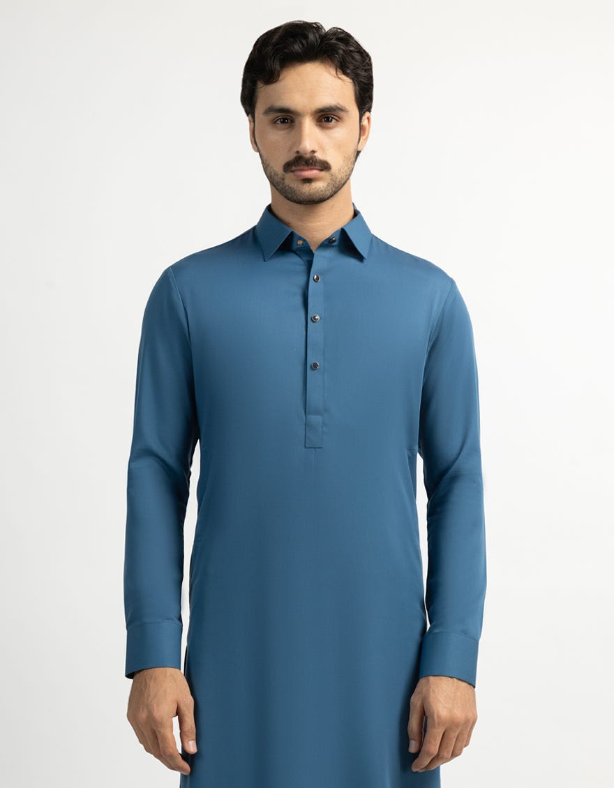 TEAL BLUE PLAIN KAMEEZ SHALWAR