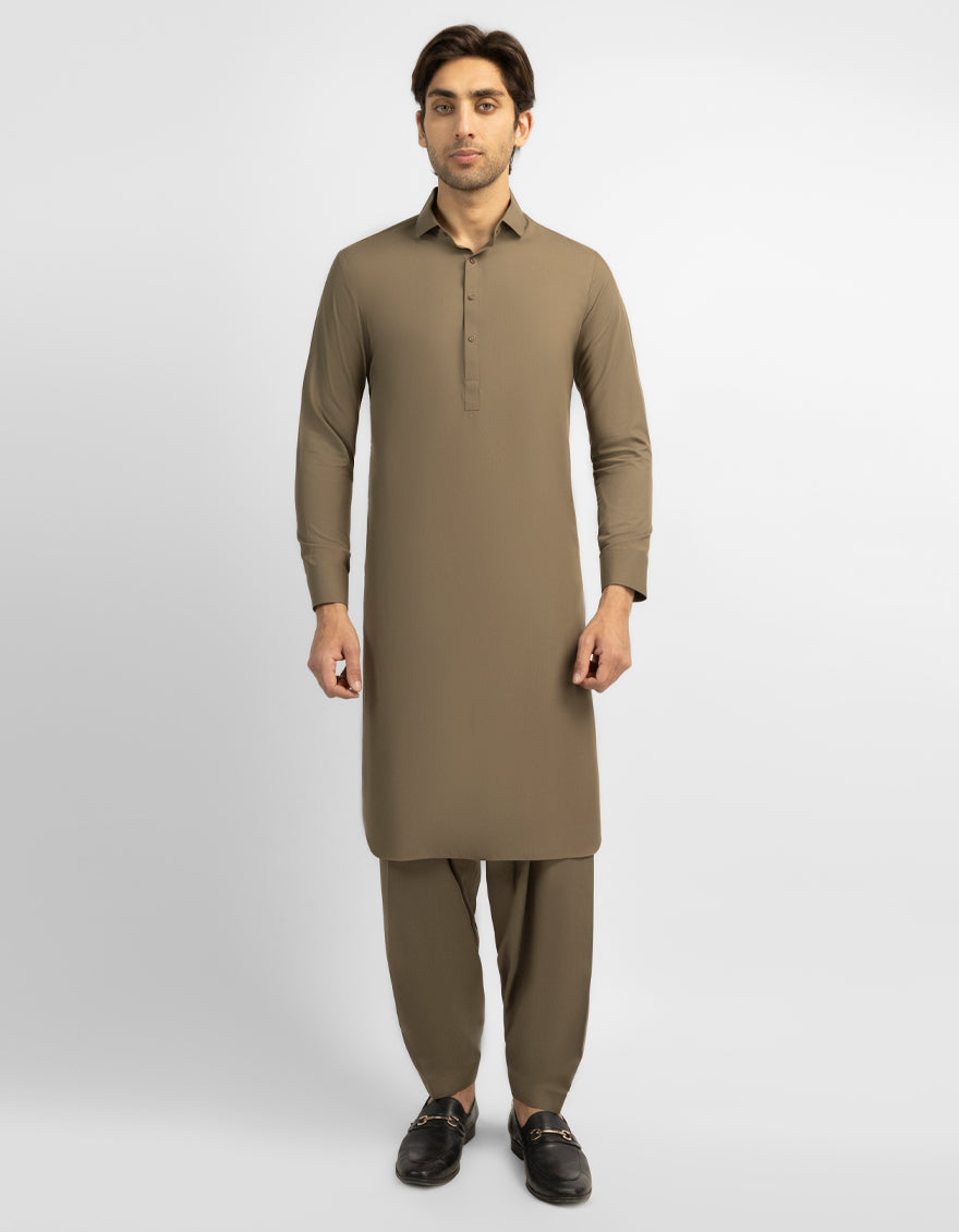 OLIVE GREEN PLAIN KAMEEZ SHALWAR