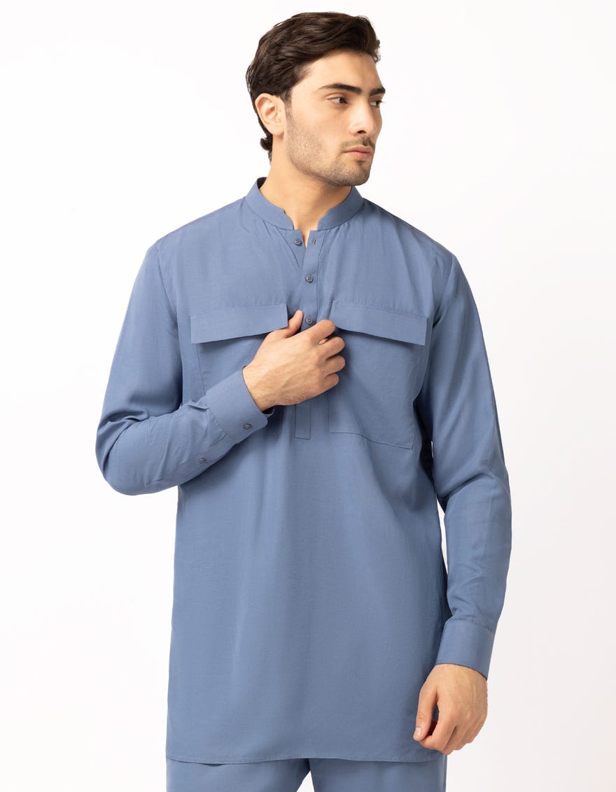 BLUE CASUAL SHORT KURTA TROUSERS