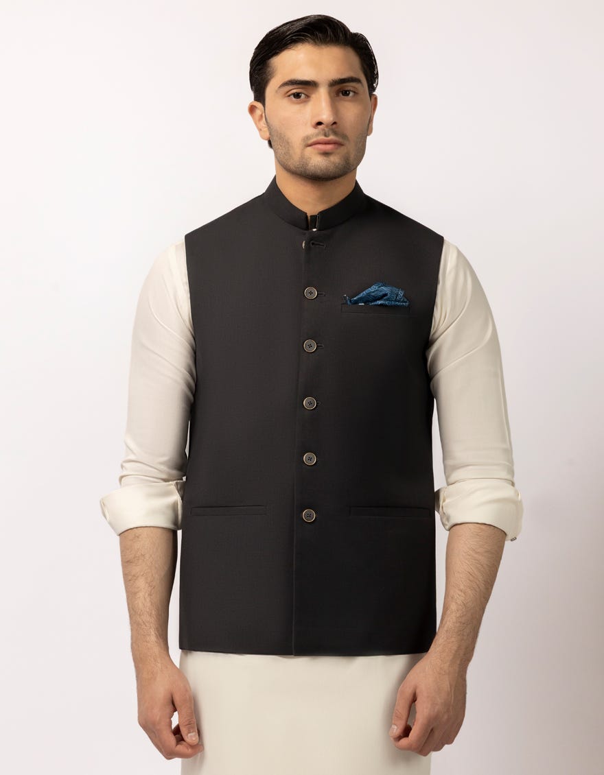 BLACK SUITING WAISTCOAT