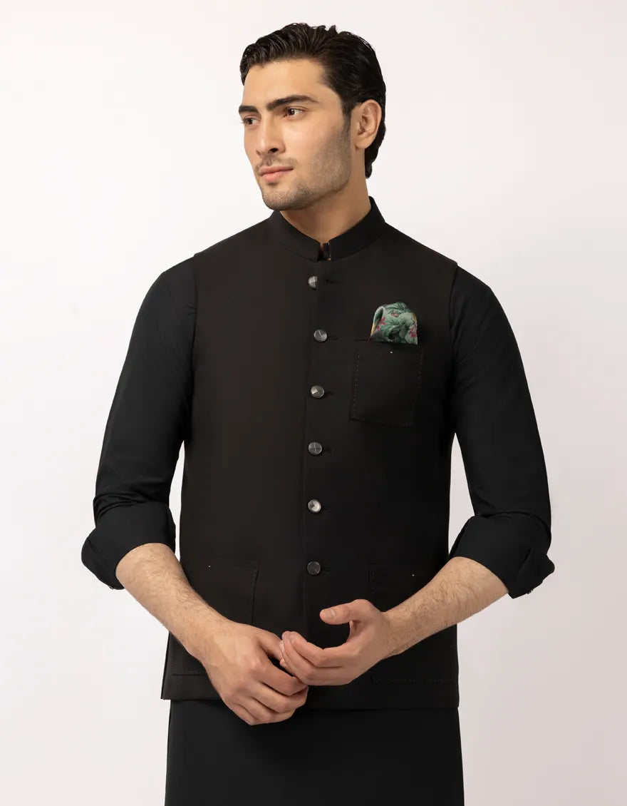 BLACK SUITING WAISTCOAT