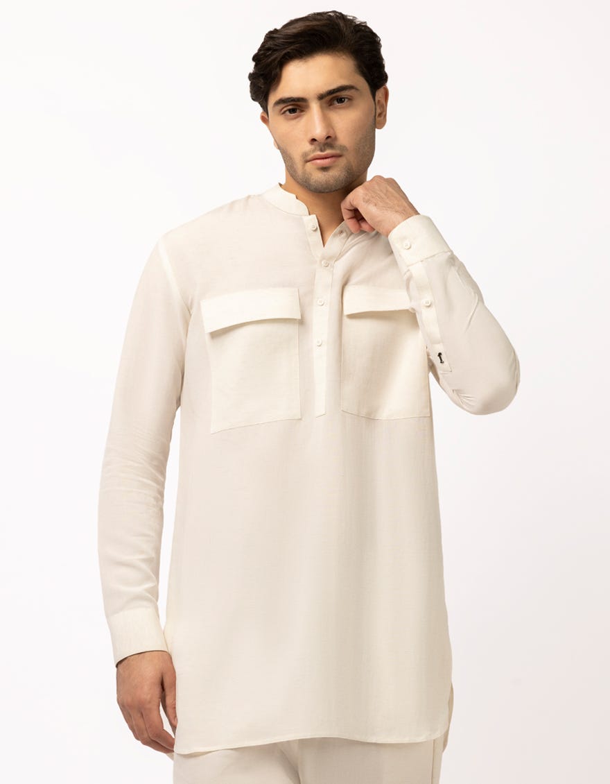 OFF WHITE CASUAL SHORT KURTA TROUSERS