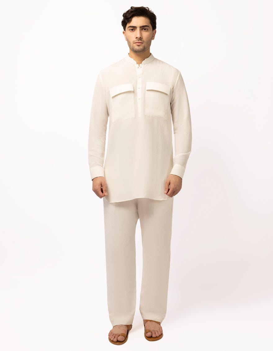 OFF WHITE CASUAL SHORT KURTA TROUSERS