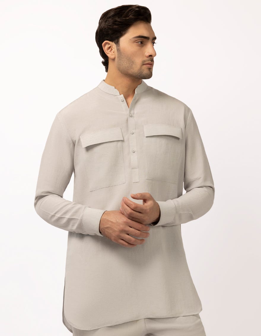 SMOKE GREY CASUAL SHORT KURTA TROUSERS