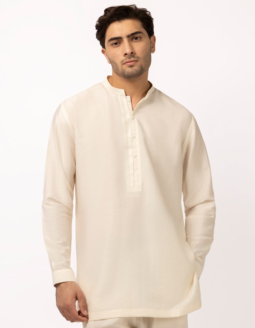 CREAM CASUAL SHORT KURTA TROUSERS