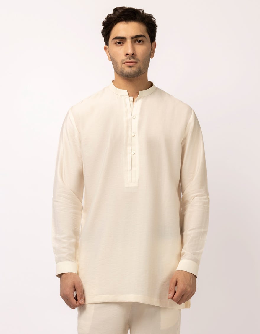 OFF WHITE CASUAL SHORT KURTA TROUSERS