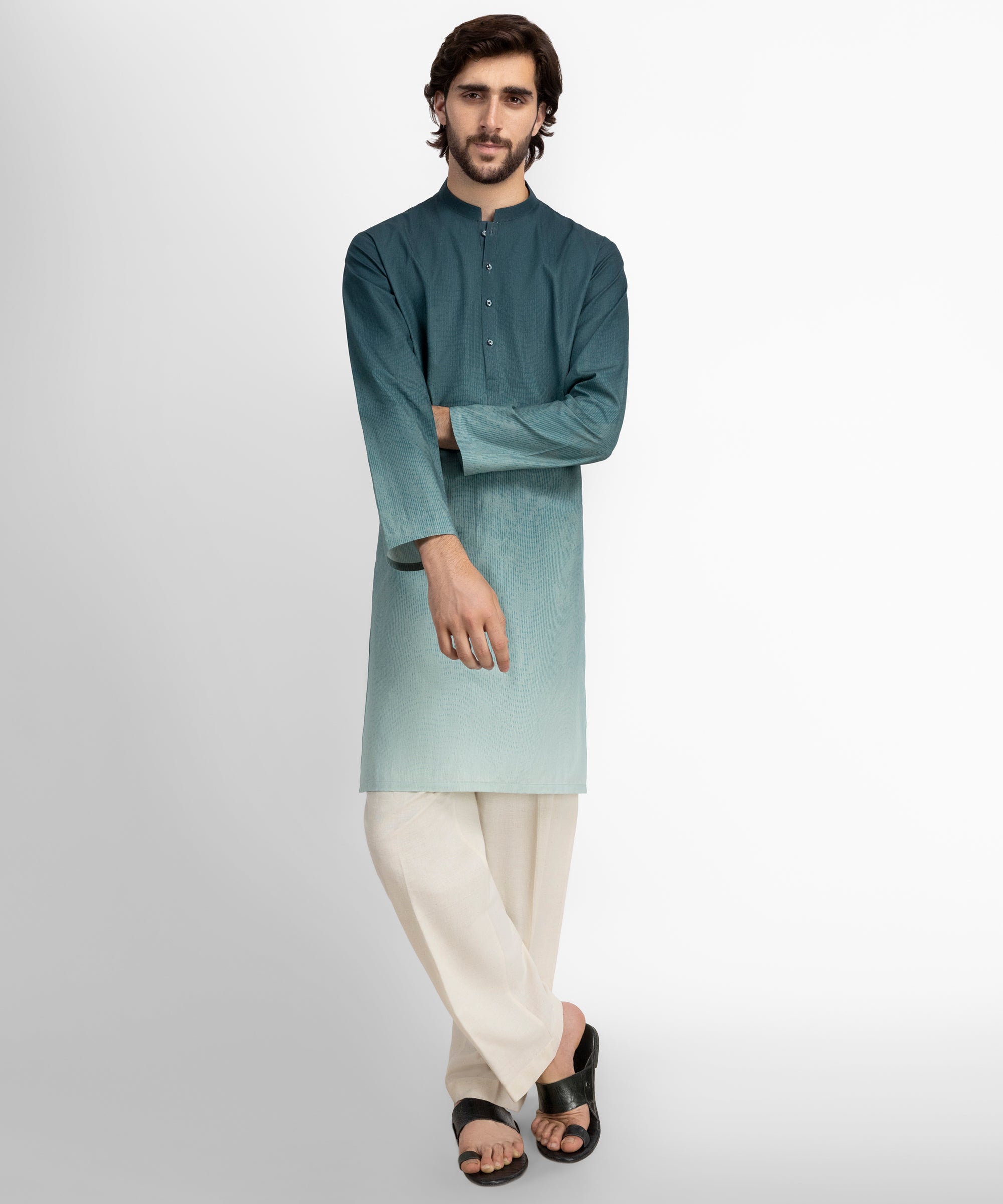 Green Dip-Dye Plain Cotton Kurta
