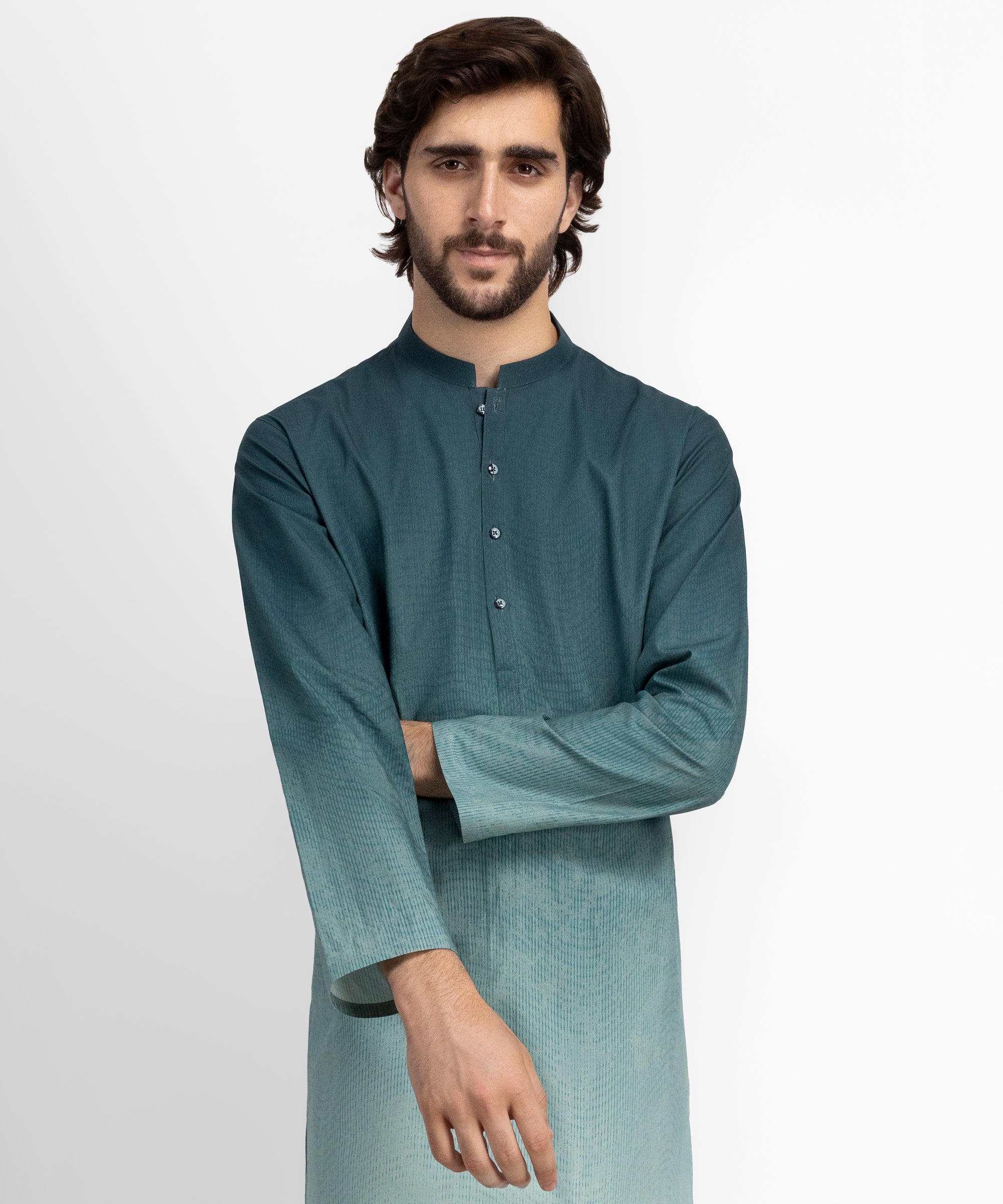 Green Dip-Dye Plain Cotton Kurta