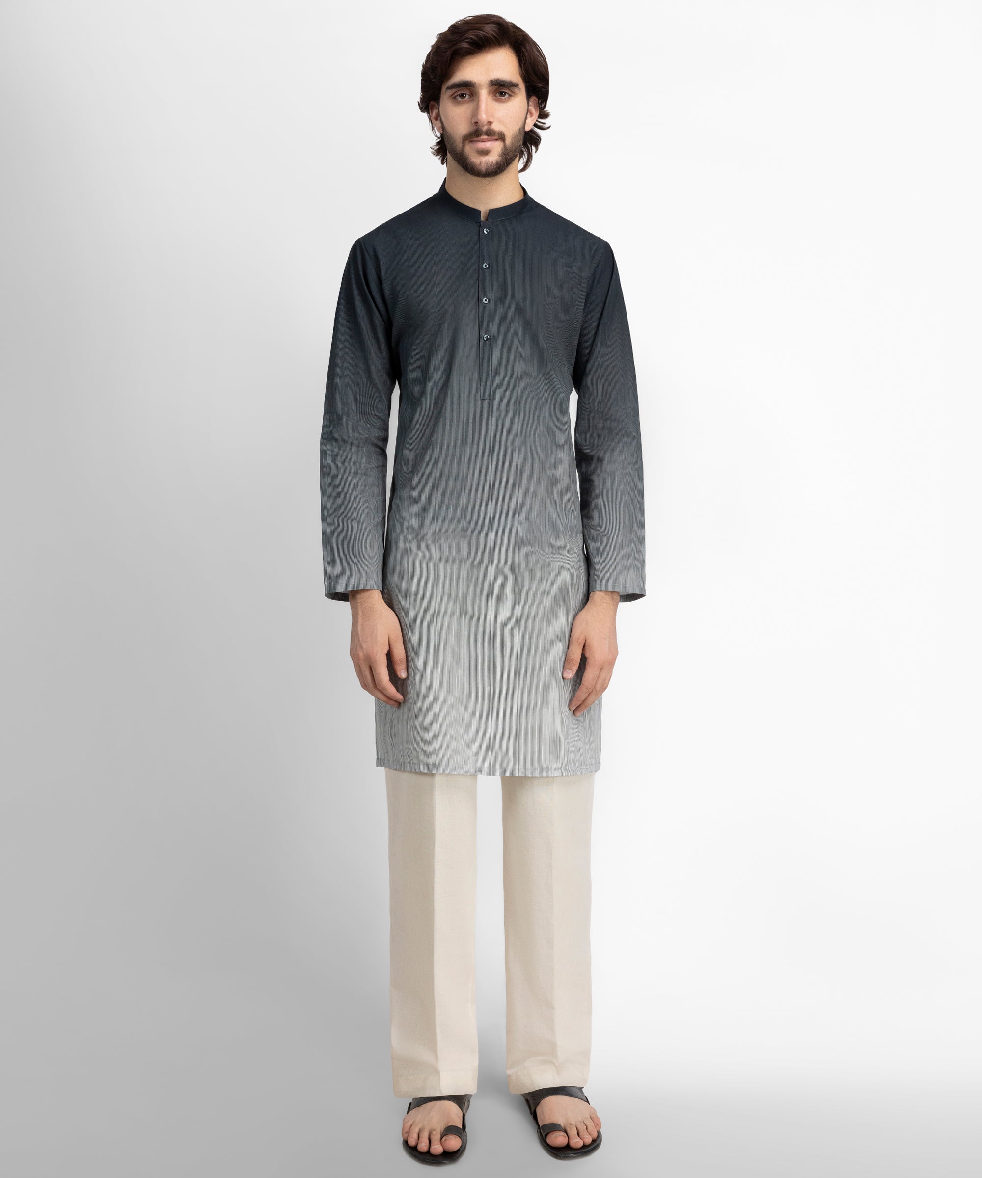 Dark Green Dip-Dye Plain Cotton Kurta