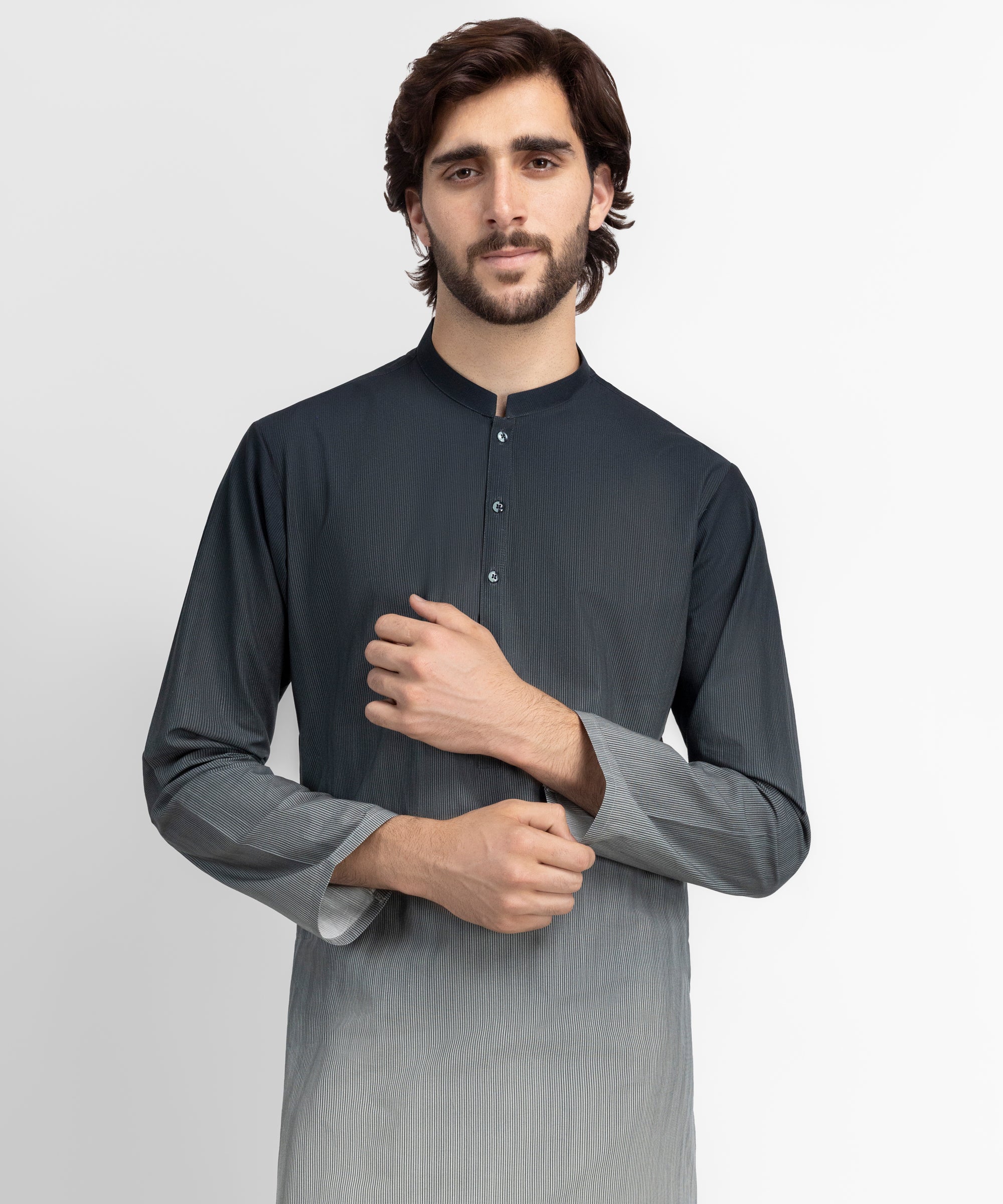 Dark Green Dip-Dye Plain Cotton Kurta
