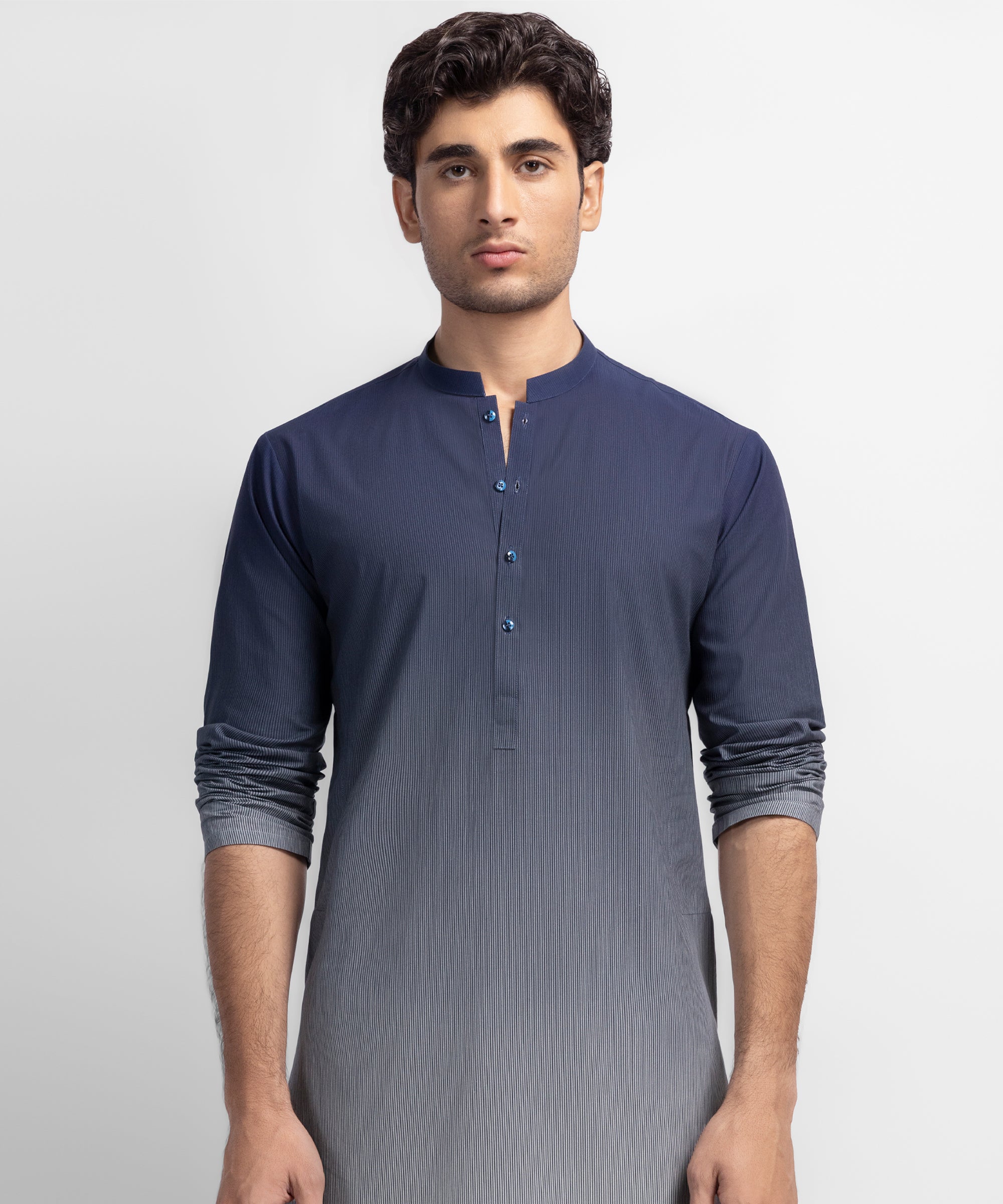 Blue Dip-Dye Plain Cotton Kurta