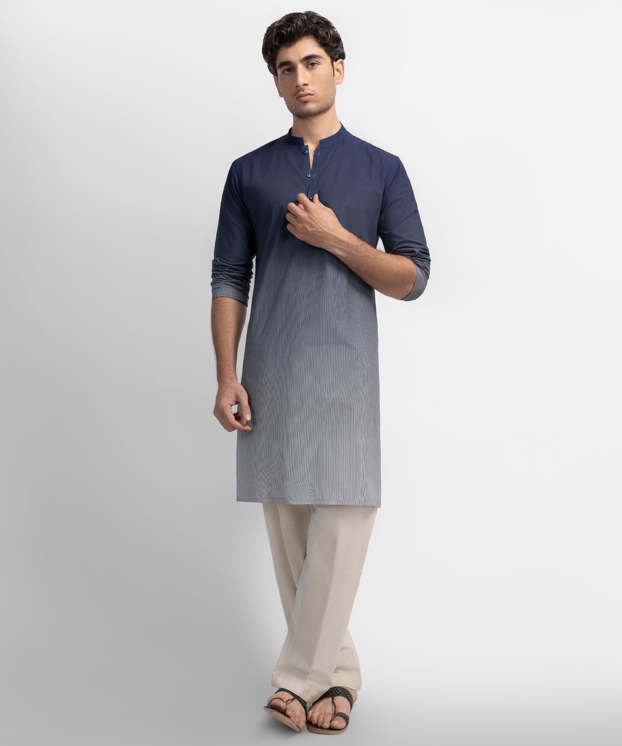 Blue Dip-Dye Plain Cotton Kurta