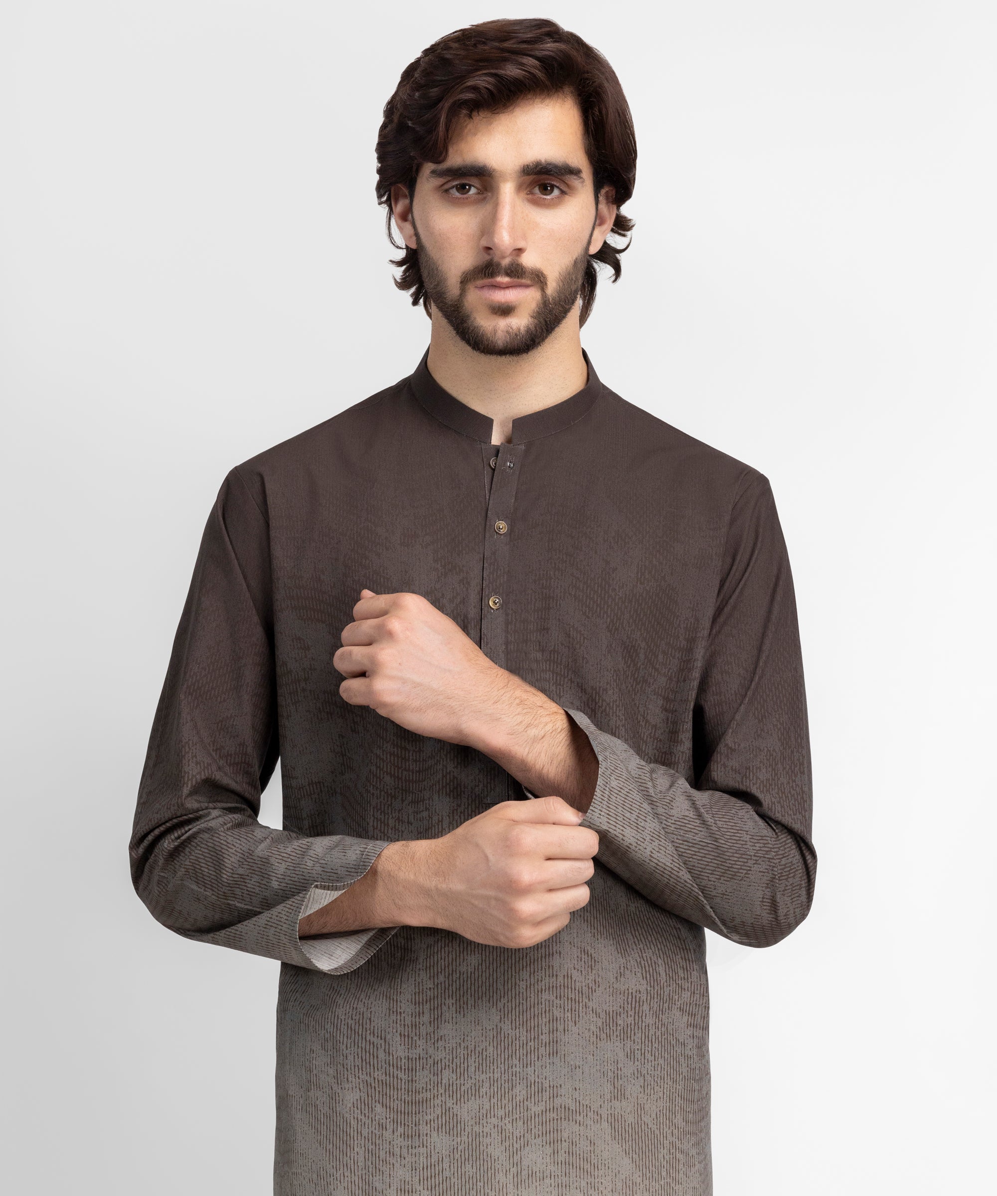 Brown Dip-Dye Plain Cotton Kurta