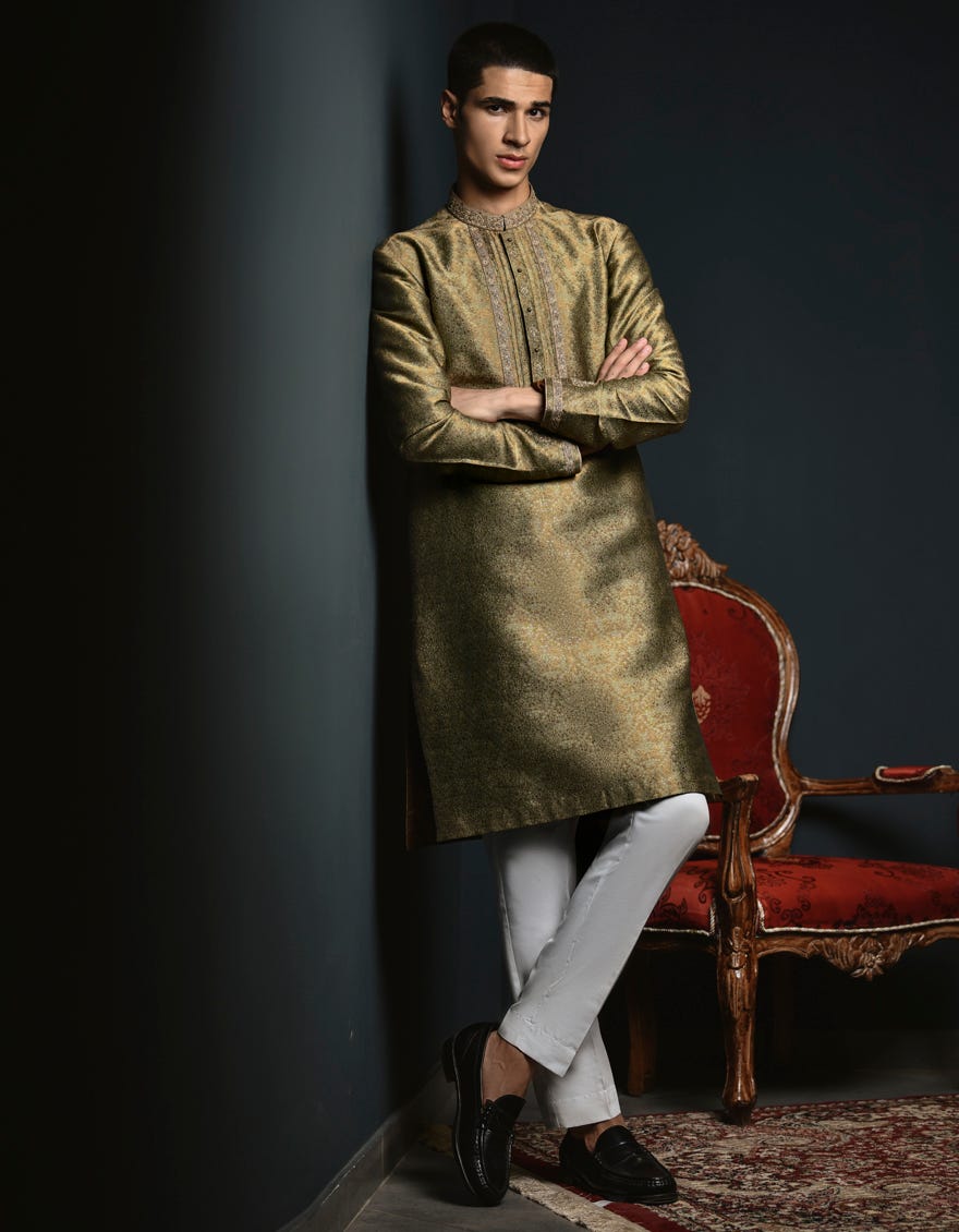 Mehndi Green Blended Special Teen Boy's Kurta | Jtk-Sp-48003