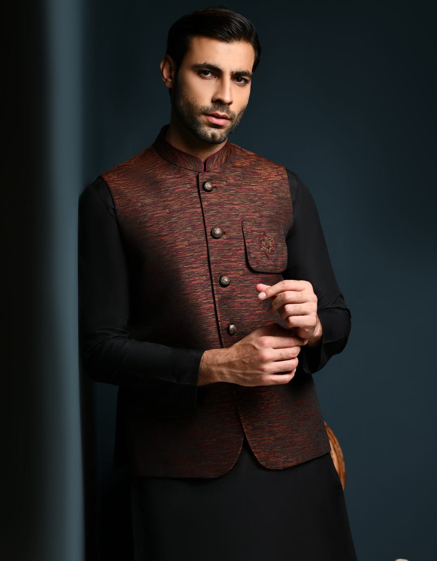 Maroon Blended Waistcoat | Jjvc-48021
