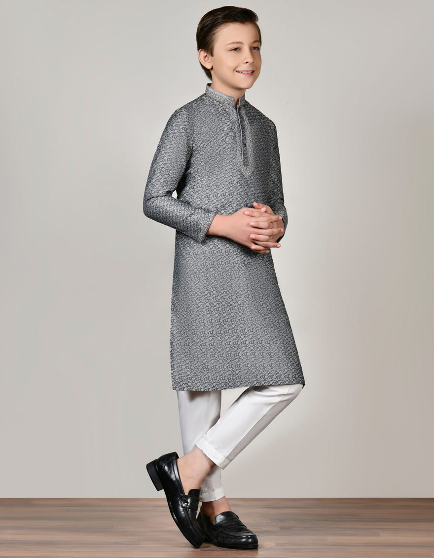 Grey Blended Special Kid's Kurta | Jck-Sp-48027