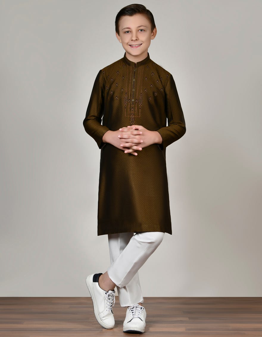 Brown Formal Kid's Kurta | Jck-Sp-48032