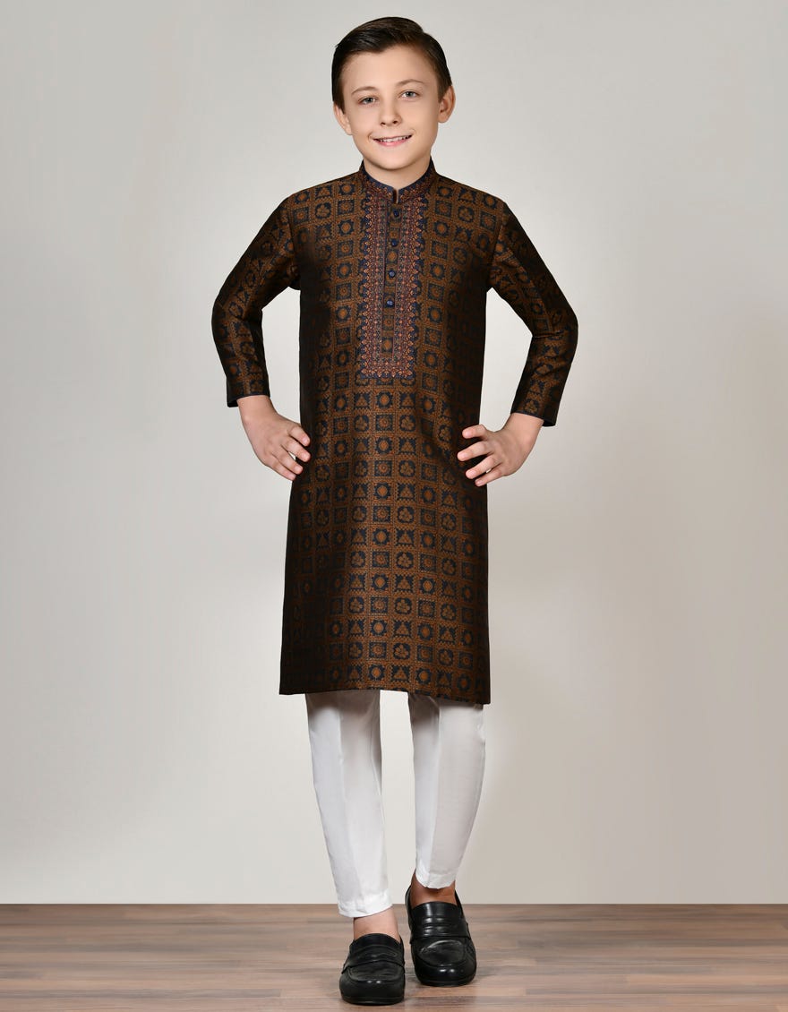 Brown Blended Special Kid's Kurta | Jck-Sp-48035