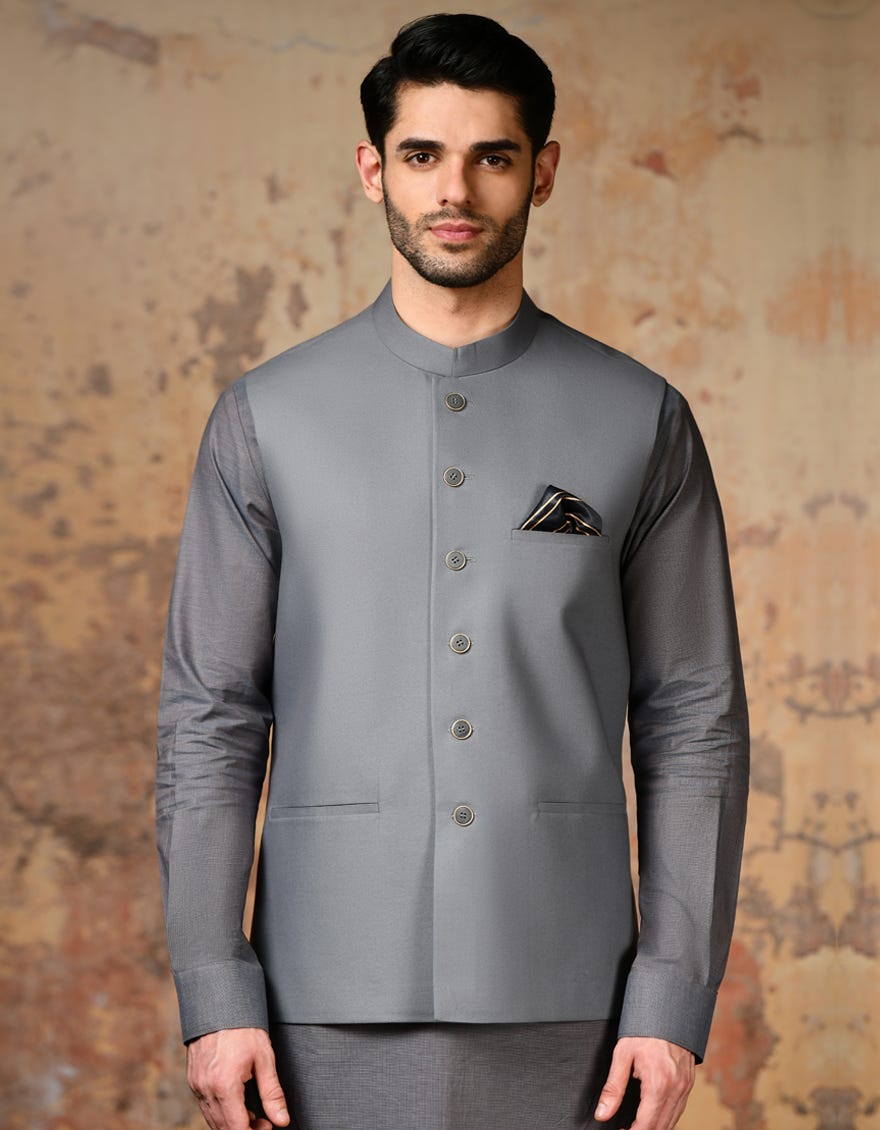 Grey Blended Waist Coat | Jjvc-A-48117