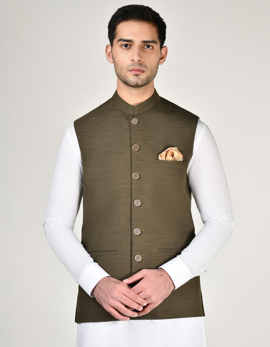 MEHNDI GREEN SUITING WAISTCOAT | JJVC-A-48163