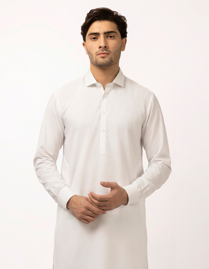 White Plain Kurta Trousers