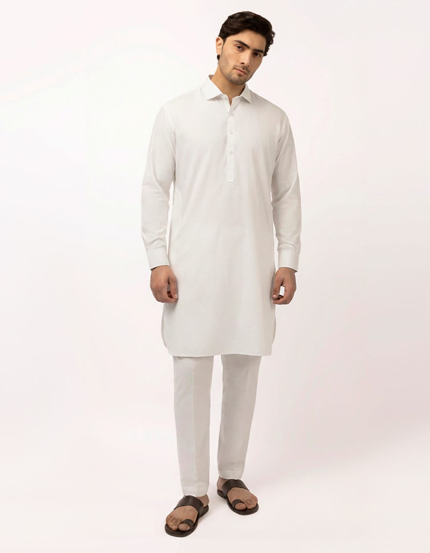WHITE PLAIN KURTA TROUSERS
