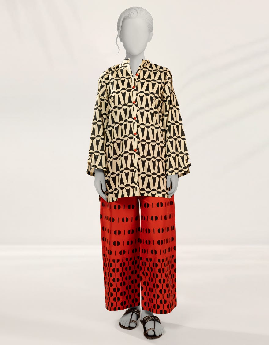 BEIGE PRINTED LIMINAL 2PC STITCHED