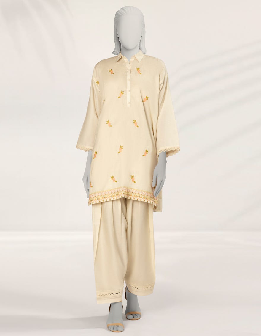 OFF WHITE EMBROIDERED TEXTURED CO-ORD SET