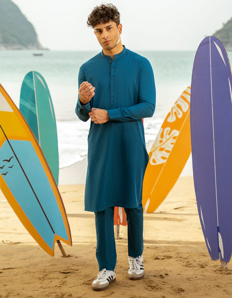 BLUE BLENDED KURTA TROUSER | JTKP-A-50013
