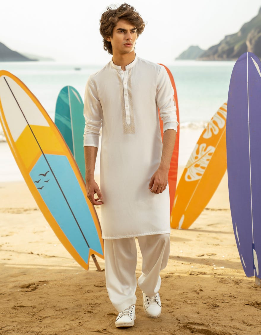 WHITE BLENDED KAMEEZ SHALWAR | JTKS-A-50054