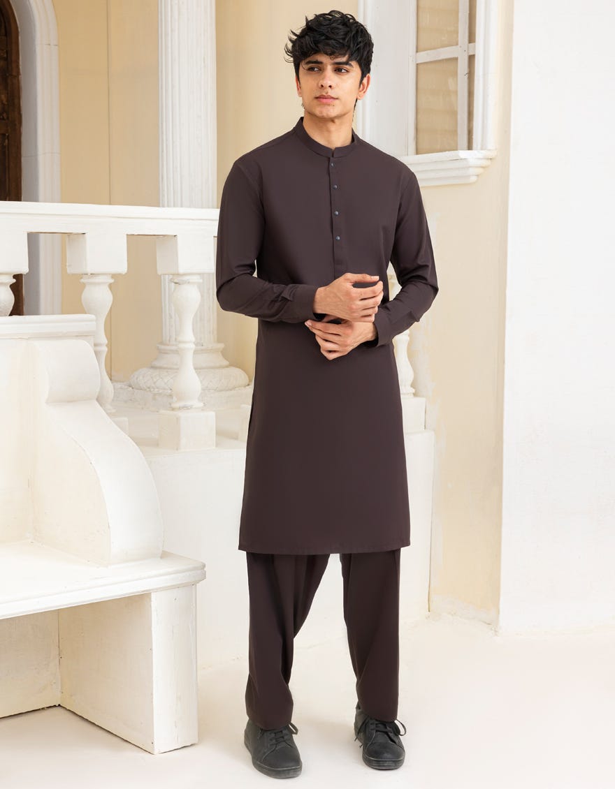 DARK BROWN BLENDED KAMEEZ SHALWAR