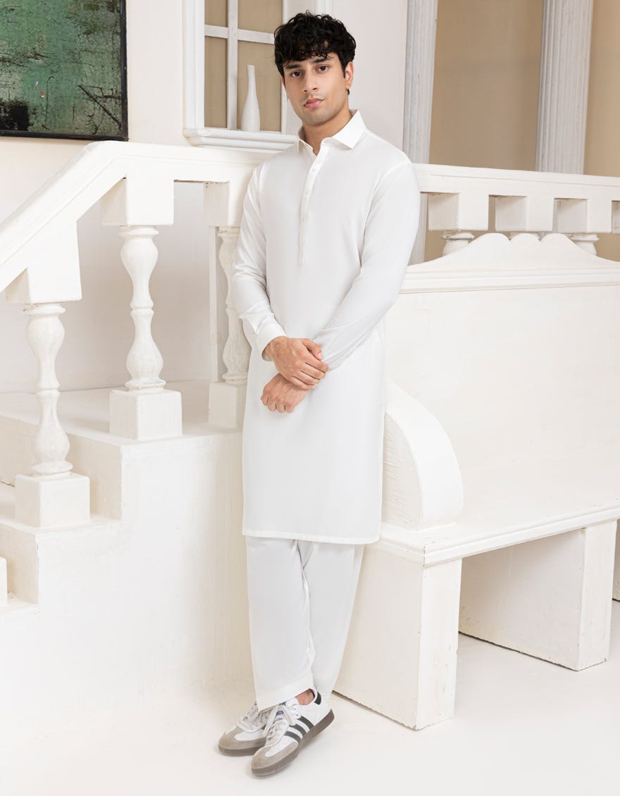 OFF WHITE COTTON KAMEEZ SHALWAR