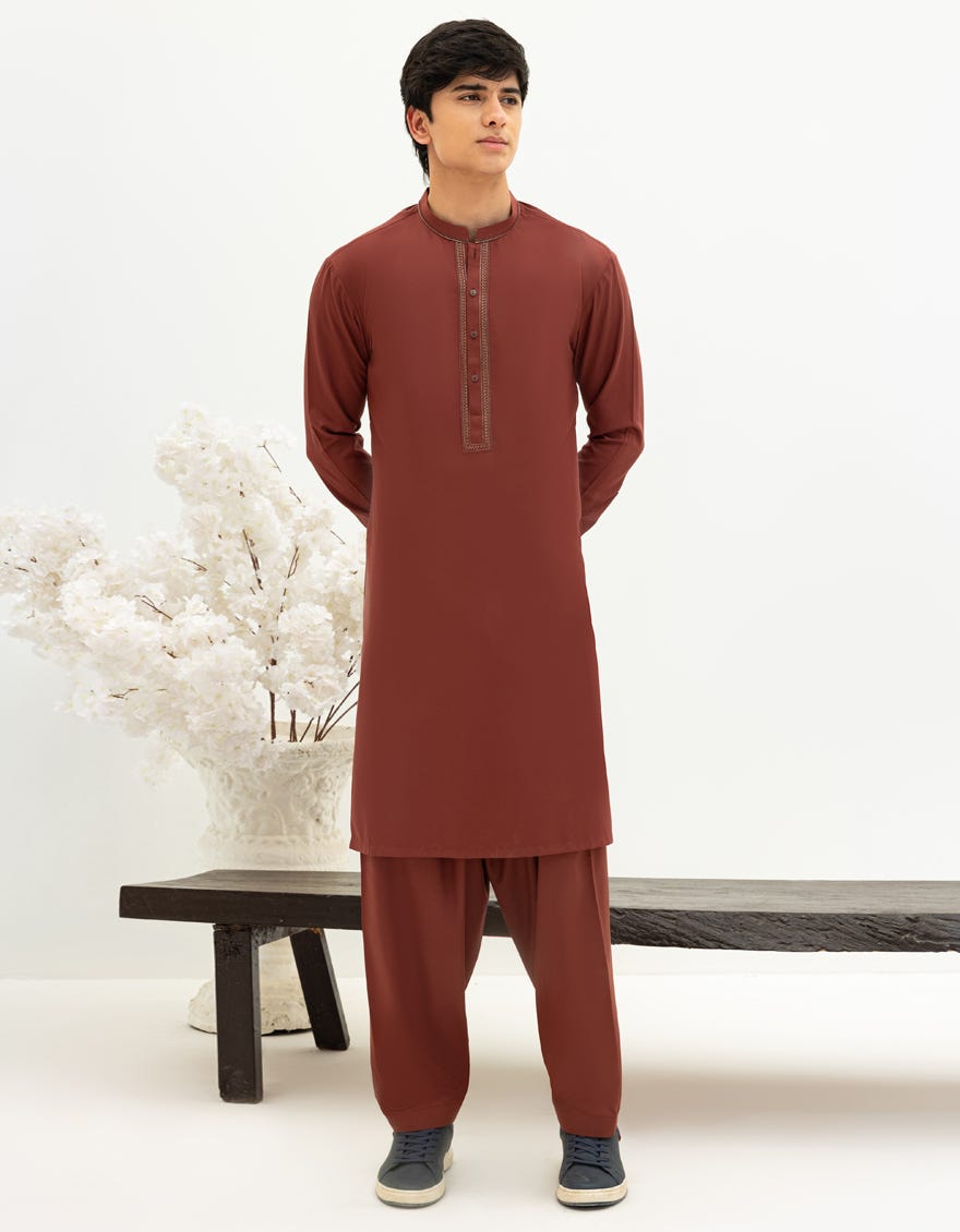 RUST BLENDED KAMEEZ SHALWAR