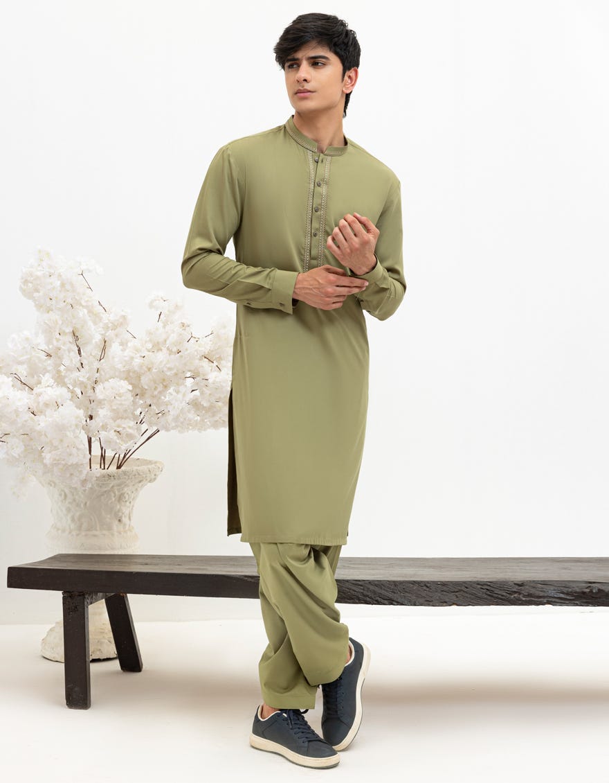 GREEN BLENDED KAMEEZ SHALWAR