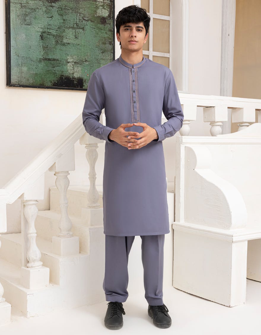 PIGEON BLUE BLENDED KAMEEZ SHALWAR
