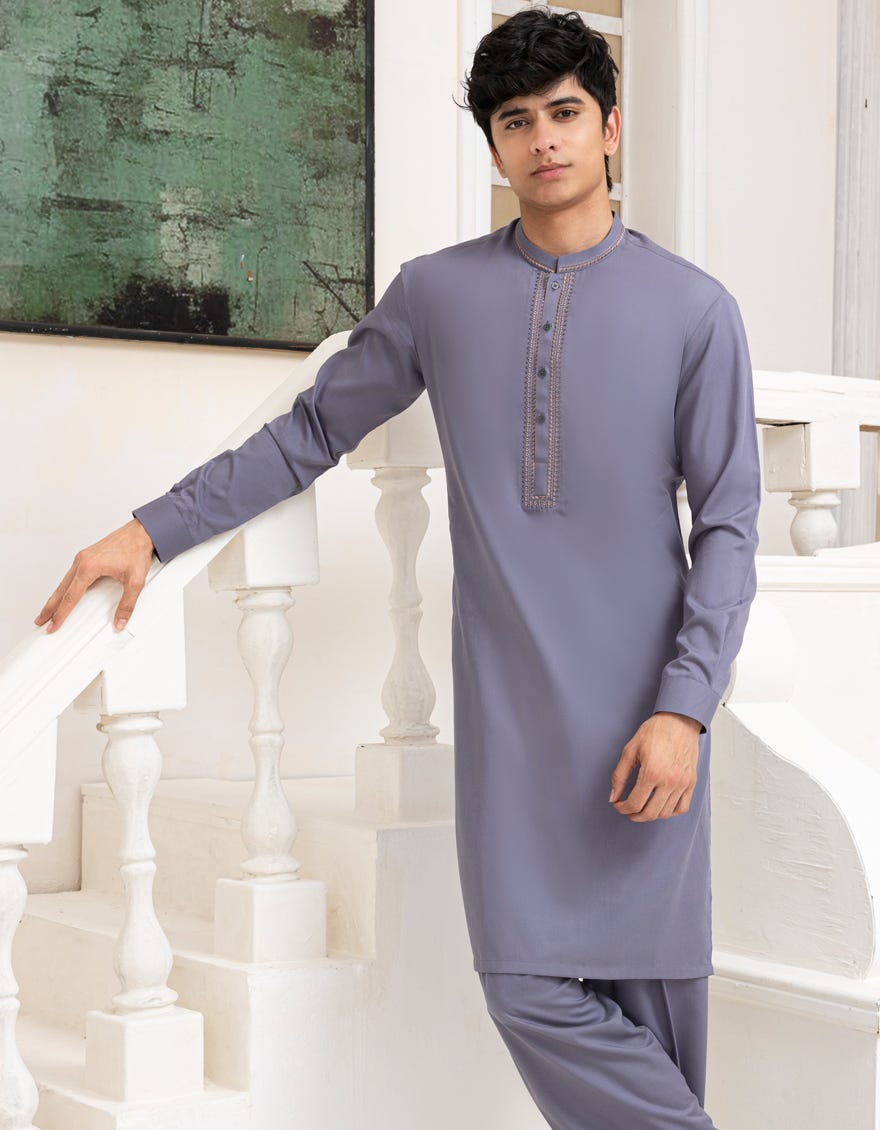 PIGEON BLUE BLENDED KAMEEZ SHALWAR