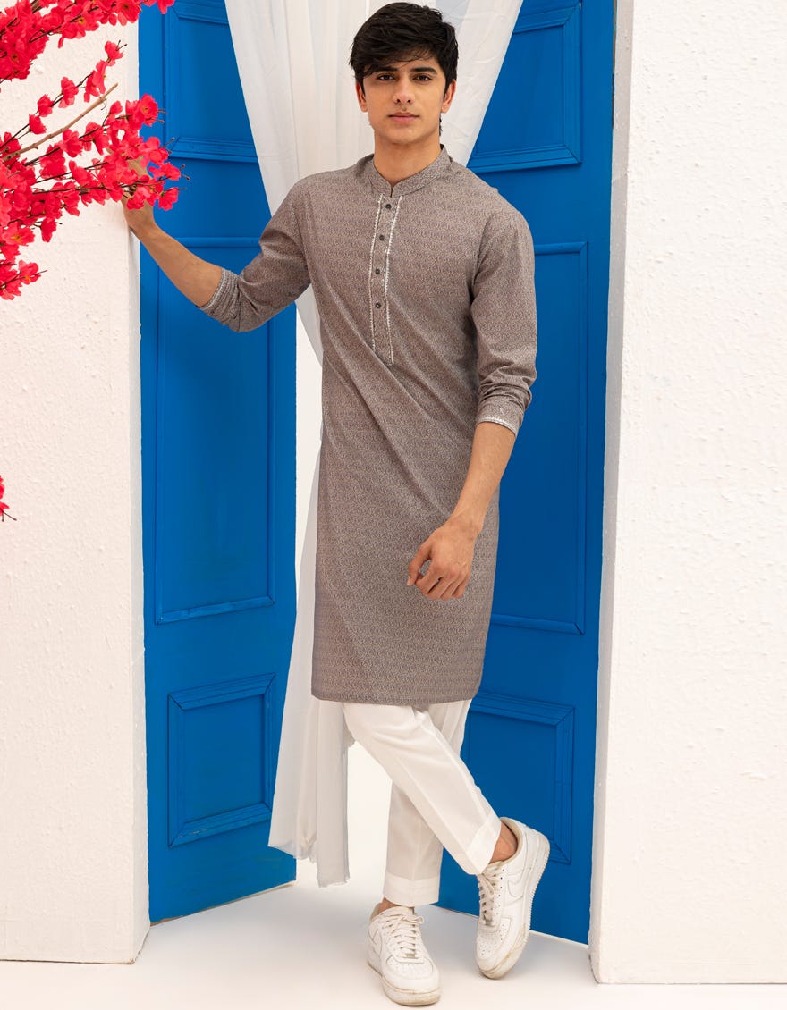 LIGHT GREY COTTON KURTA