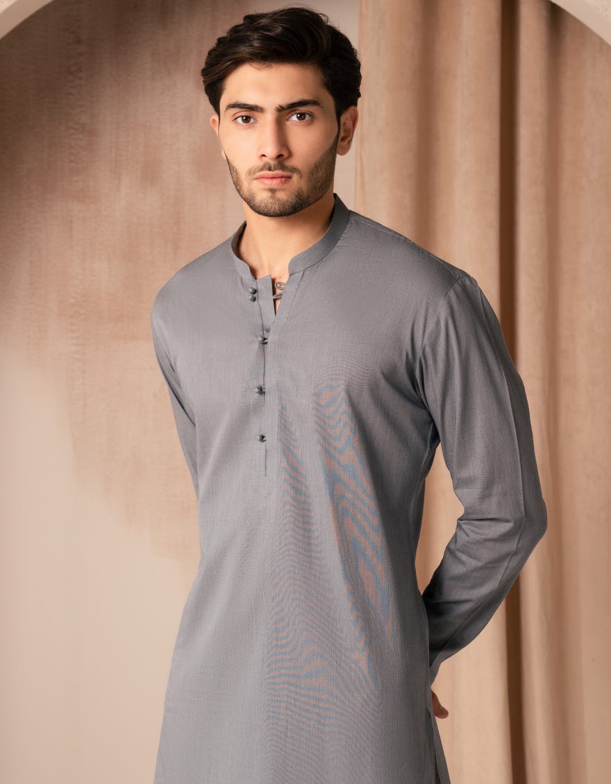 GREY COTTON CASUAL SHORT KURTA TROUSER