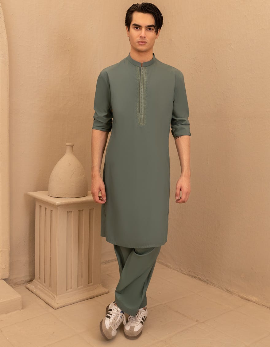 GREEN BLENDED SEMI-FORMAL KAMEEZ SHALWAR