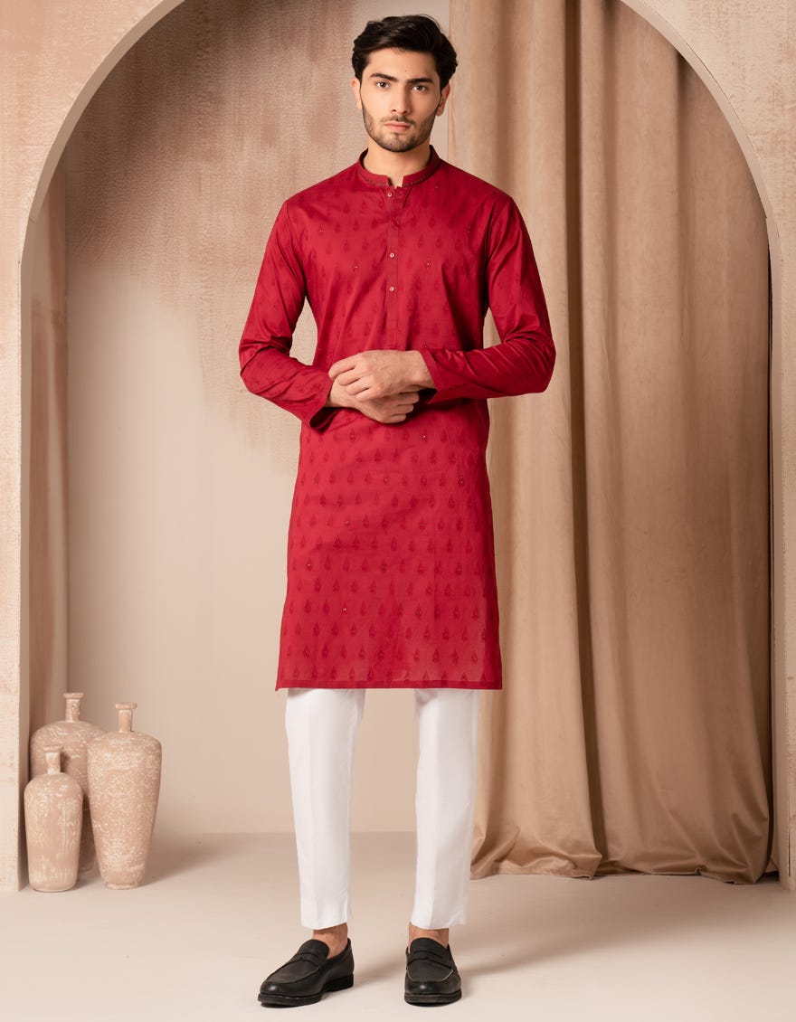 MAROON COTTON SEMI-FORMAL KURTA
