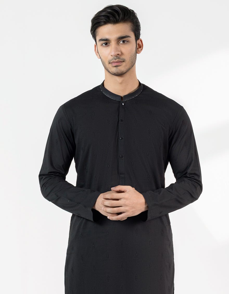BLACK COTTON SCHIFFLI FORMAL KURTA
