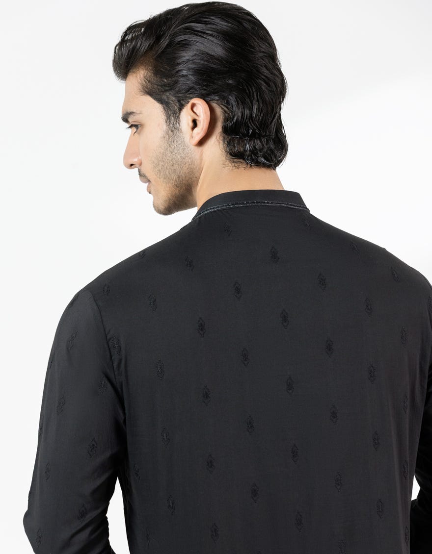 BLACK COTTON SCHIFFLI FORMAL KURTA