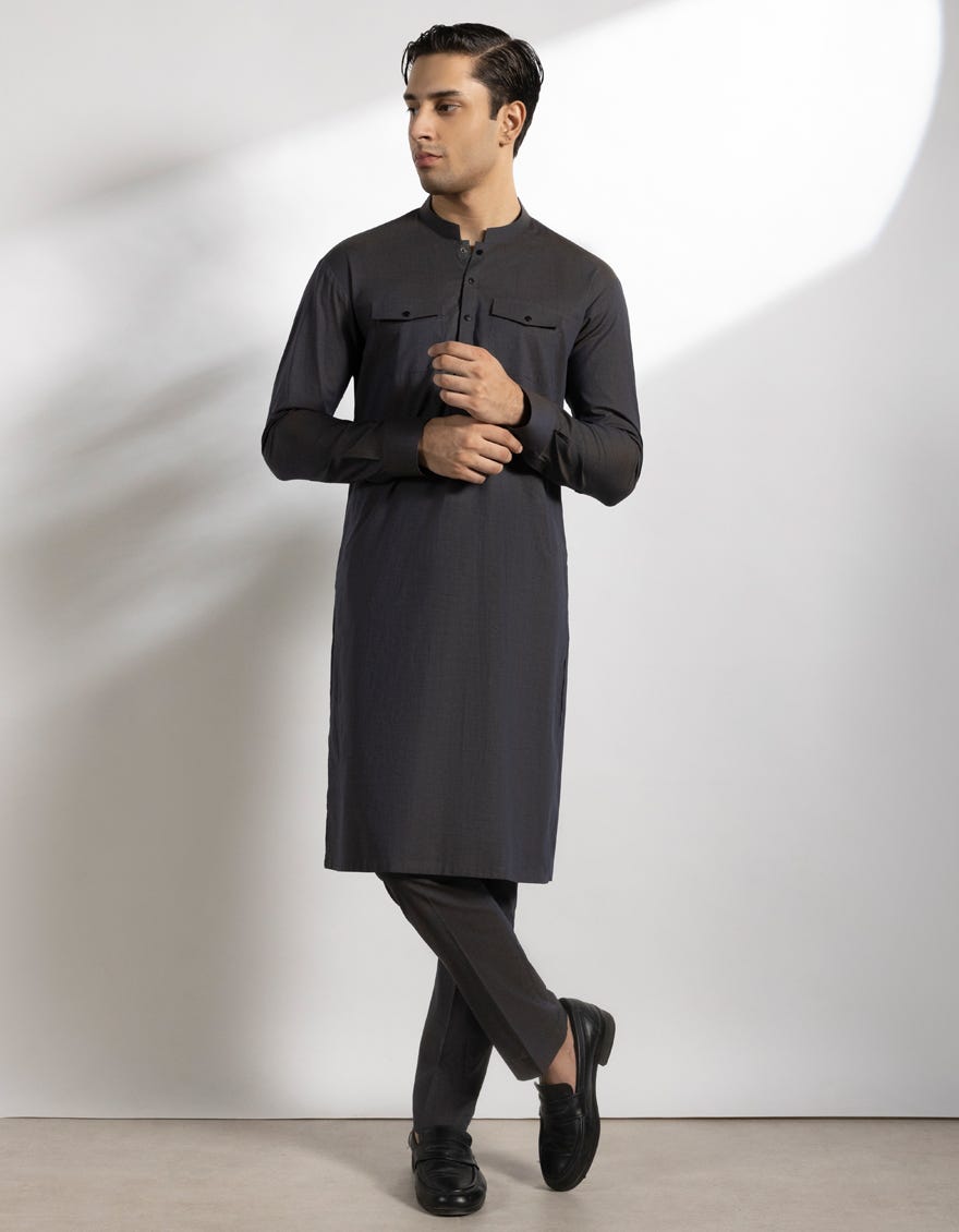STONE BLUE COTTON KURTA TROUSERS