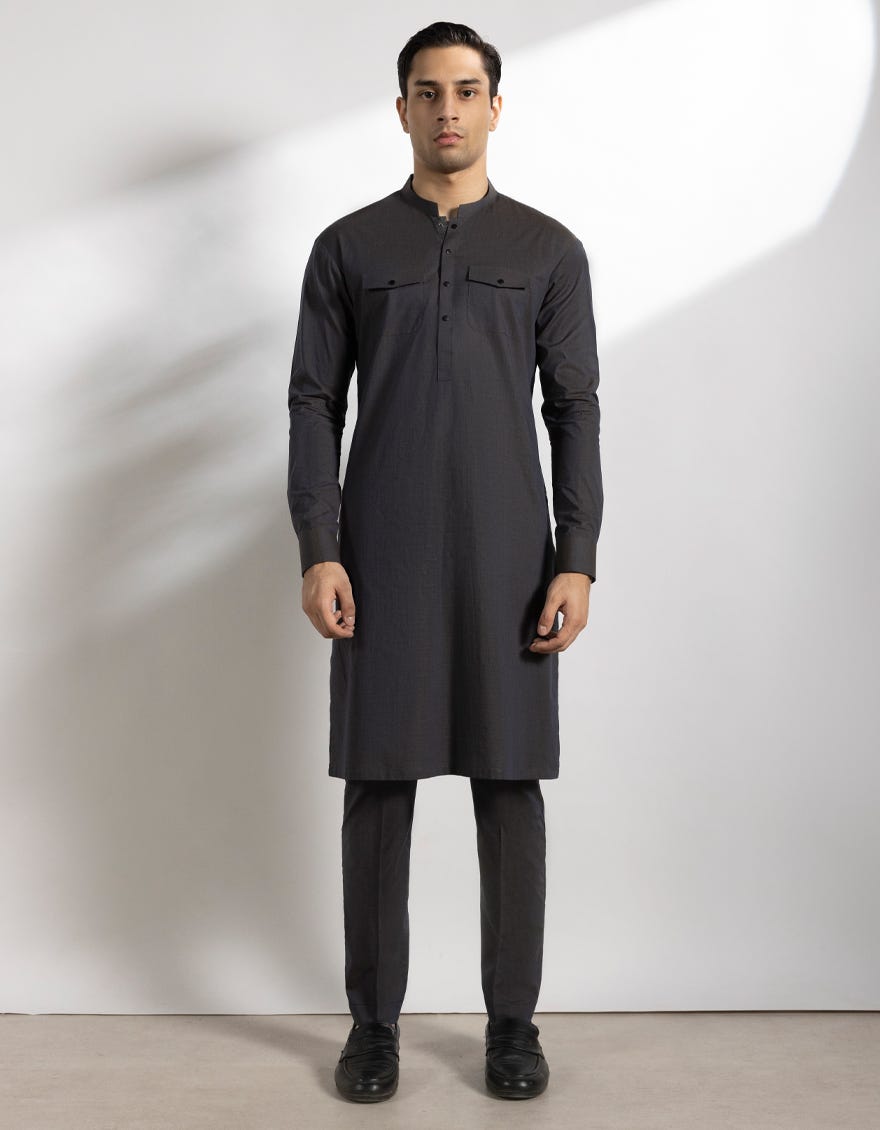 STONE BLUE COTTON KURTA TROUSERS